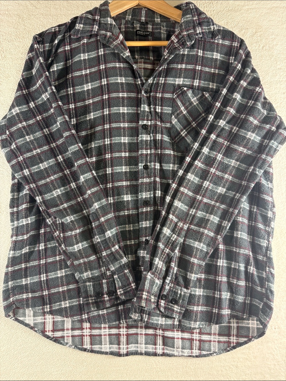 Men's Gray & Red Plaid Flannel Shirt Jacket